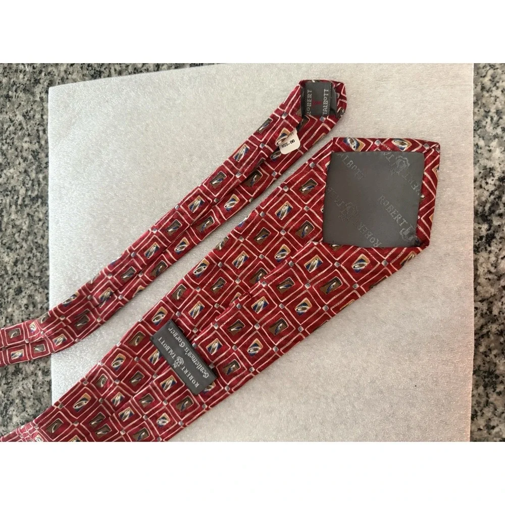 Robert Talbott Hand Sewn And Printed Silk‎ USA Space Pattern Geometric Red Tie